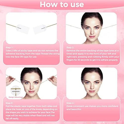 Goodern 40 Pcs Face Lifting Tapes with 8 Pcs Lifting Rope,Invisible Face Lift Tape Double Chin Sticker Instant Face Lift Sticker Adhesive Face Lifting Patch Neck Eye Lift Tape for Women Face Beauty