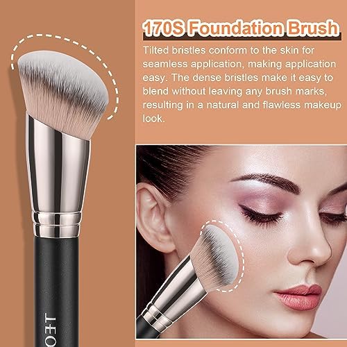 TEOYALL Foundation Contour Conceal Brush Set, 3PCS Angled Synthetic Kabuki Brush for Blending Setting Buffing with Liquid