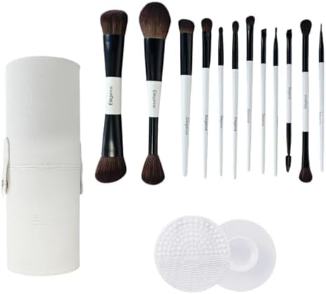 Makeup Brushes Set 12 pcs with Pouch and Silicone Cleaning Pad