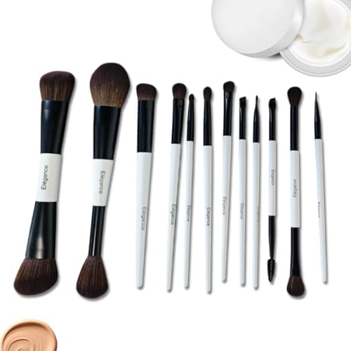 Makeup Brushes Set 12 pcs with Pouch and Silicone Cleaning Pad